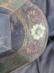 ANTIQUE Rectangle Green Black Gold TOLEWARE Tin TRAY Hand Painted