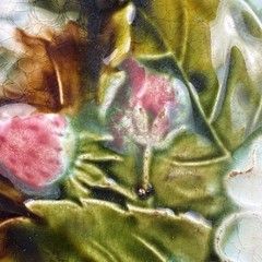 Antique French Majolica Strawberry Plate Floral Relief 8.5 Inch