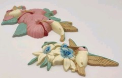 Vintage Burwood Hummingbird 2 Pc Wall Hanging Plaque Made In USA
