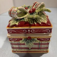VTG FITZ AND FLOYD CLASSIC CHRISTMAS BOX & LID WITH BOW 3.5” X 3.5” Mint Cond