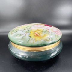 Vintage Limoges Porcelain Large Round Jar Box Hand Painted Container France Vtg