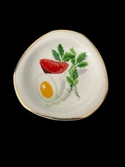 Vintage Hispania Porcelain Trinket Dish Plate Egg Tomato Parsley Mint Sprig