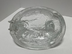 Vintage Hen on a Nest Covered Candy Dish Clear Glass Woven Basket Heavy 8” x 7”