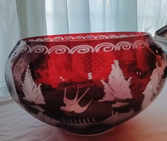 EGERMANN DEER & CASTLE RED CLASSIC CRYSTAL BOWL