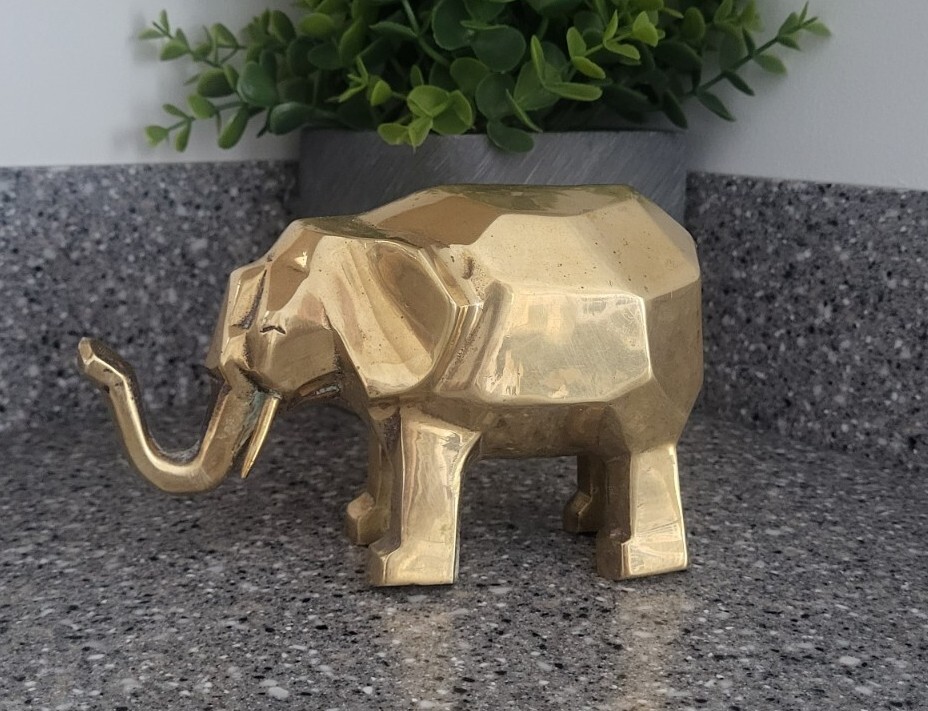 Vintage Dolbi Cashier Brass Cubist Modernist Elephant Figurine