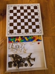Vintage Swedish Chess Game Set Modernist Style Reclaimed Hard Plastic Patented