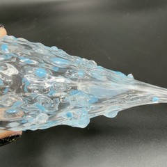 Hand Blown Studio Art Glass Ornament Hanging Decor Textured Blue Fritz Glass VTG