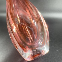 1990s Hand Blown Glass Vase Artist Signed Cranberry Faceted Glass Vase Vintage