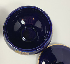 Enesco Japan Imports Cobalt Blue Gold Lidded Dish and Vase Set, Vintage