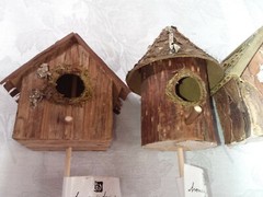 Home Interiors Birdhouse Floral Picks/ Set of 4/Natural Wood/Pine Cone Decor/New