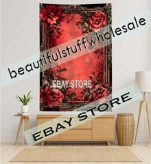 Gothic Wall Tapestry Floral Border victorian romantic elegance 59X82 in
