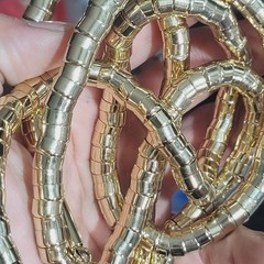 48″ Brutalist Articulated Necklace Modernist Gold Metal Snake Coil Necklace