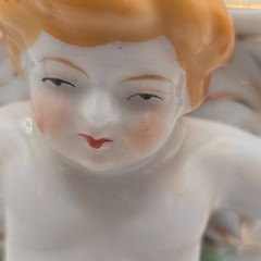 VTG Porcelain Centerpiece Bowl Cherub Occupied Japan Hand Painted Gold Trim