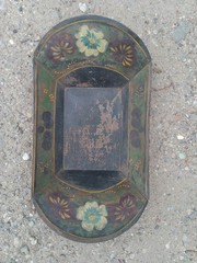 ANTIQUE Rectangle Green Black Gold TOLEWARE Tin TRAY Hand Painted