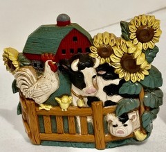 1997 Home Interiors Farm Barn Animals Sunflowers Wall Hanging Art Decor