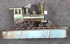 Vtg Signed DeMott Brass & Copper “Western Express” Train Sculpture on Onyx Base