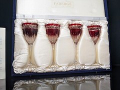 Faberge Na Zdorovye Cordial Liqueur Red Glasses NIB