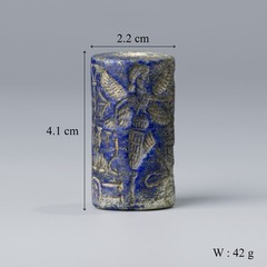 Near Eastern Achaemenid Lapis Lazuli Cylinder Seal Bead Pendant Depicting Figure