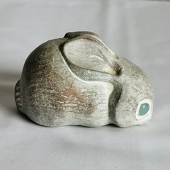 Vintage Isabel Bloom Bunny Rabbit Big Blue Eye Cement Figurine Signed Retired
