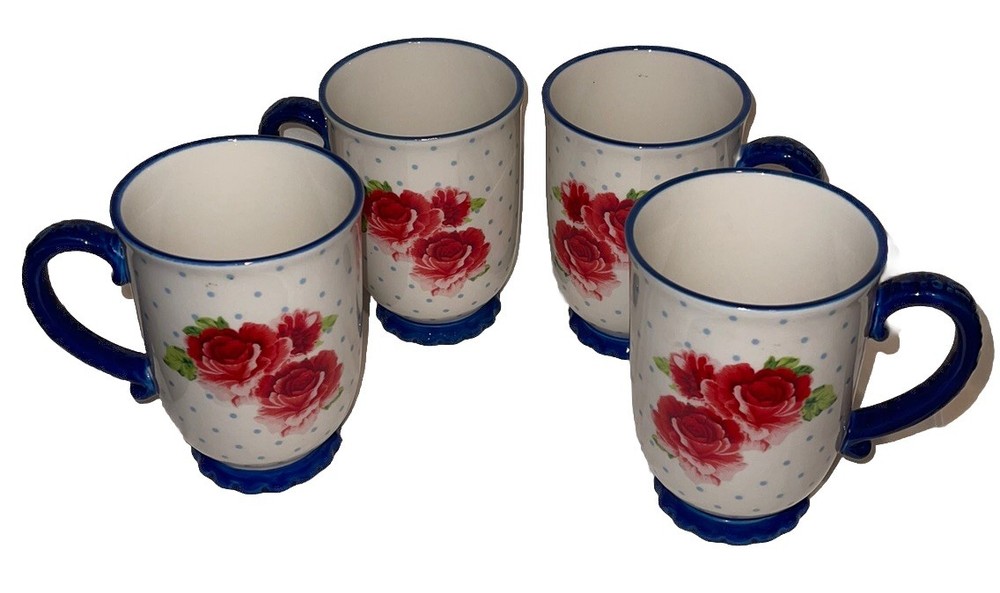 4 Large Pioneer Woman Ceramic Mugs ￼roses Fun