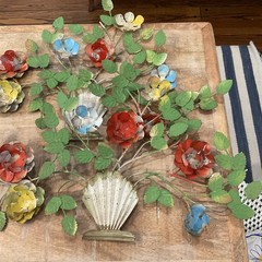 Vintage TOLE METAL WALL Hanging Floral Art Sculpture MCM