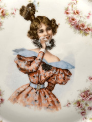 Bavaria ZS & Co. Plate Art Nouveau Pink Floral Lady Portrait Victorian Antique