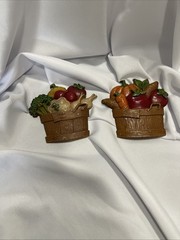 2 Vintage Sexton Cast Metal Wall Hanging Fruit and Vegetable Basket Art 1976