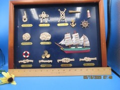 Nautical Wooden Framed Knot Display Featuring Collection of Rope Knots Ship