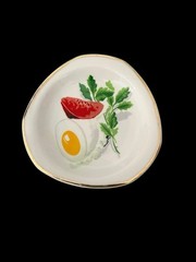 Vintage Hispania Porcelain Trinket Dish Plate Egg Tomato Parsley Mint Sprig