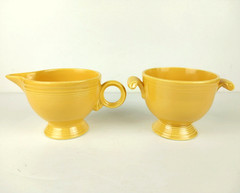 Vintage Fiesta HL Made in USA Yellow Open Sugar Bowl & Creamer 1938-1969