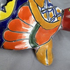 Talavera Cobalt Blue-Orange Pottery Hand Painted Turtle Art Mexico 9.5″ Garden