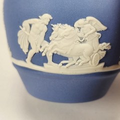 VTG Wedgwood Blue Jasperware Miniature Pitcher Creamer Neoclassical Trees 2.5″