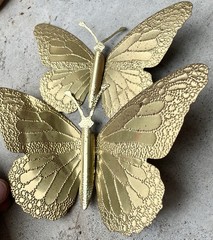 Pair of Vintage Gold Tone Metal Butterflies Butterfly Wall Decorations NL