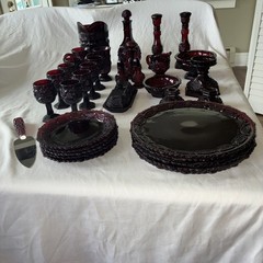 Vtg Avon 1876 Cape Cod Collection 36 Piece Ruby Red Lot -Plates, Butter, Goblets