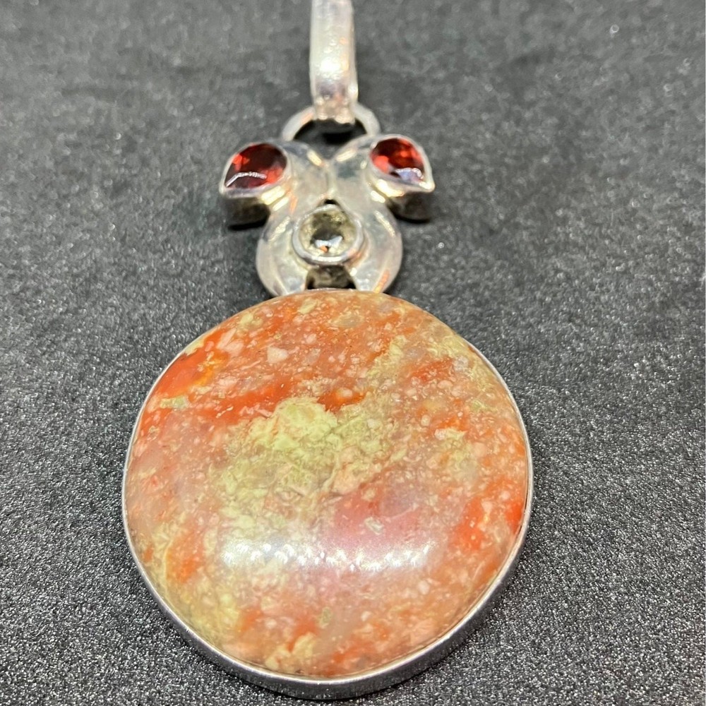Dragon Blood Jasper And Gemstone Sterling Silver Pendant