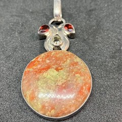 Dragon Blood Jasper And Gemstone Sterling Silver Pendant
