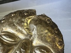 RARE AUTHENTIC PRE-COLUMBIAN GOLD & SILVER HUMAN EFFIGY MASK W/ COA, S. AMERICA