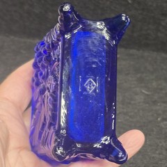 Vtg Boyd Glass Cobalt Blue Footed Playing Card/Cigarette Holder Green Glow
