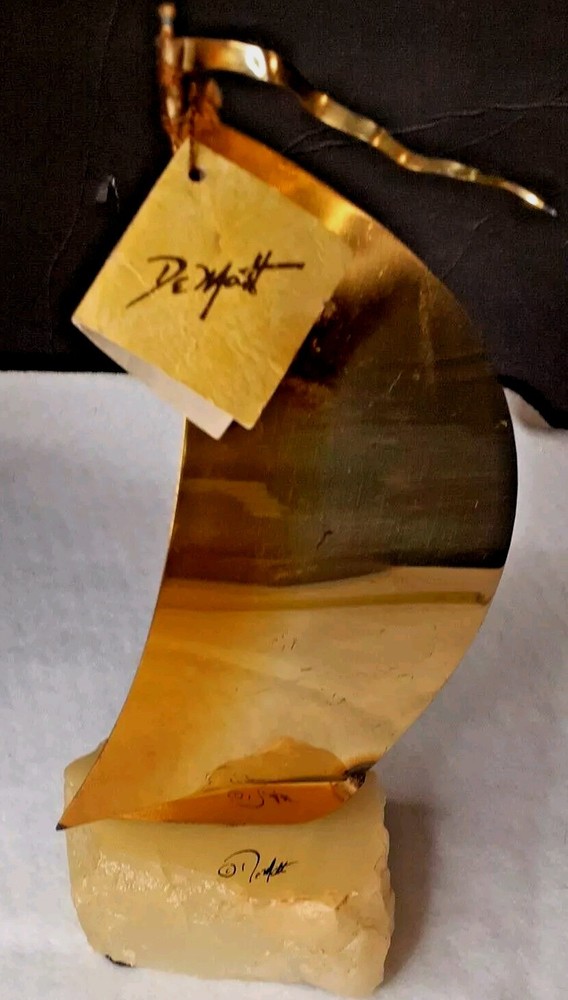 Vintage DEMOTT Brass Sailboat Metal Sculpture signed on Base rock 8 3/4″ H