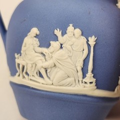 VTG Wedgwood Blue Jasperware Miniature Pitcher Creamer Neoclassical Trees 2.5″