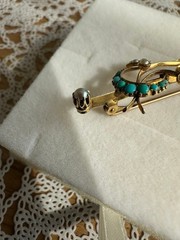 British 10k Antique Brooch Shamrock & Turquoise Moon Edwardian Style