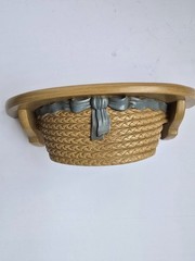 Vintage 1989 Burwood “Straw Bonnet” Faux Wicker Wall Shelf Blue Bow Made in USA