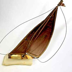 De Mott Brass Copper Sailboat 9″ Ship Signed Art Sculpture Onyx 1970s Heavy Vtg