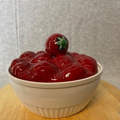 Vintage White Bowl With Strawberry Lid 7″ Diameter So Cute! Unbranded