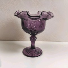 Fenton Amethyst Footed Compote Candy Dish Empress Pattern 1980s Marked