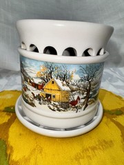 Made In Brazil Ceramic Potpourri Jar Scenic Winter Landscape Covered Dish 3.5 In