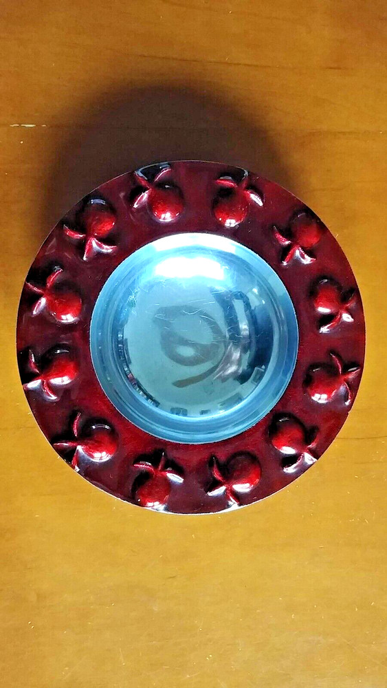 Yair Emanuel Red Enamel & Cast Aluminum Bowl Pomegranate Design Signed