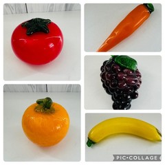 Vintage Murano Style Hand Blown Art Glass Set Of 5 Fruit And Vegetables