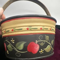 Tin Toleware Tole Ware Bucket Basket Metal Handpainted Apples Vintage