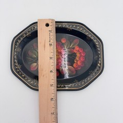 Painted Metal Mini Tray Folk Art Toleware Style Black w/ Red Orange Berries